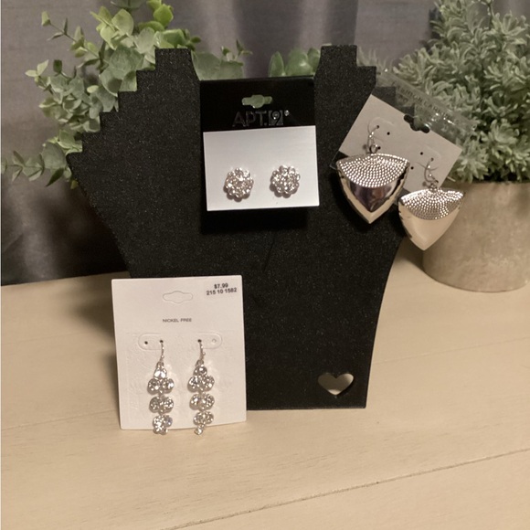 3️⃣ ‼️ Variety Silver Earrings Set of Three - Picture 1 of 4